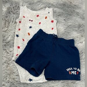 Gray Star Bodysuit and Navy Shorts Set